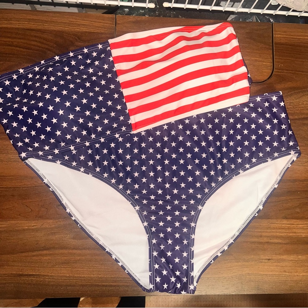 American Flag Strapless Top High Waisted Bikini Size 2XL
